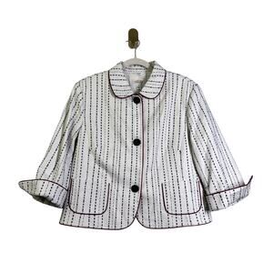 TALBOTS Blazer 16 Piped Textured Jacket Cream W/Black Dash Line Pattern 3 Button